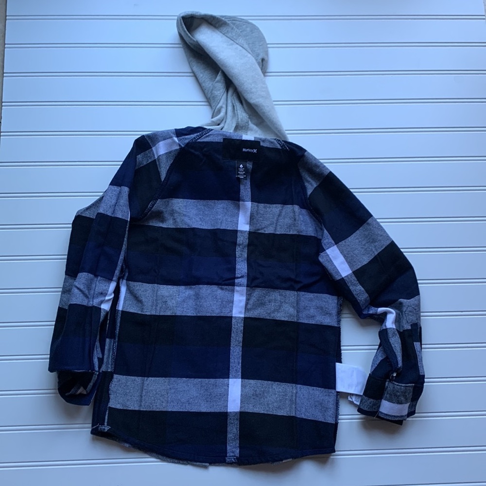 HURLEY fleece Hooded check print Shacket.  Boy’s 6US - Picture 5 of 9